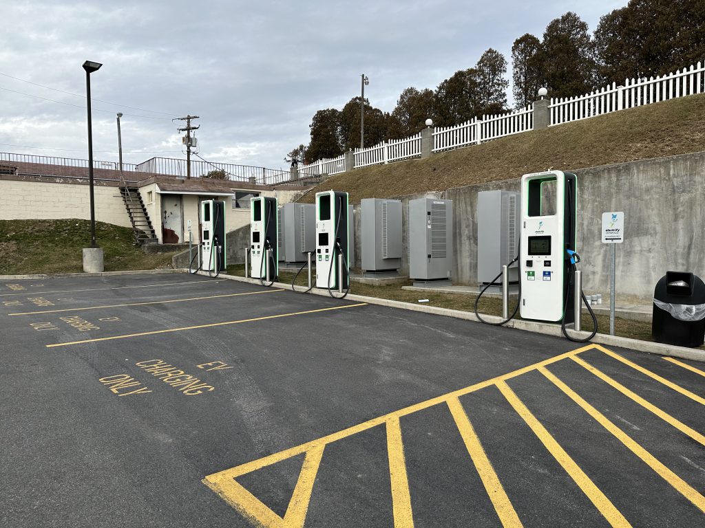 A row of electric vehicle chargers
