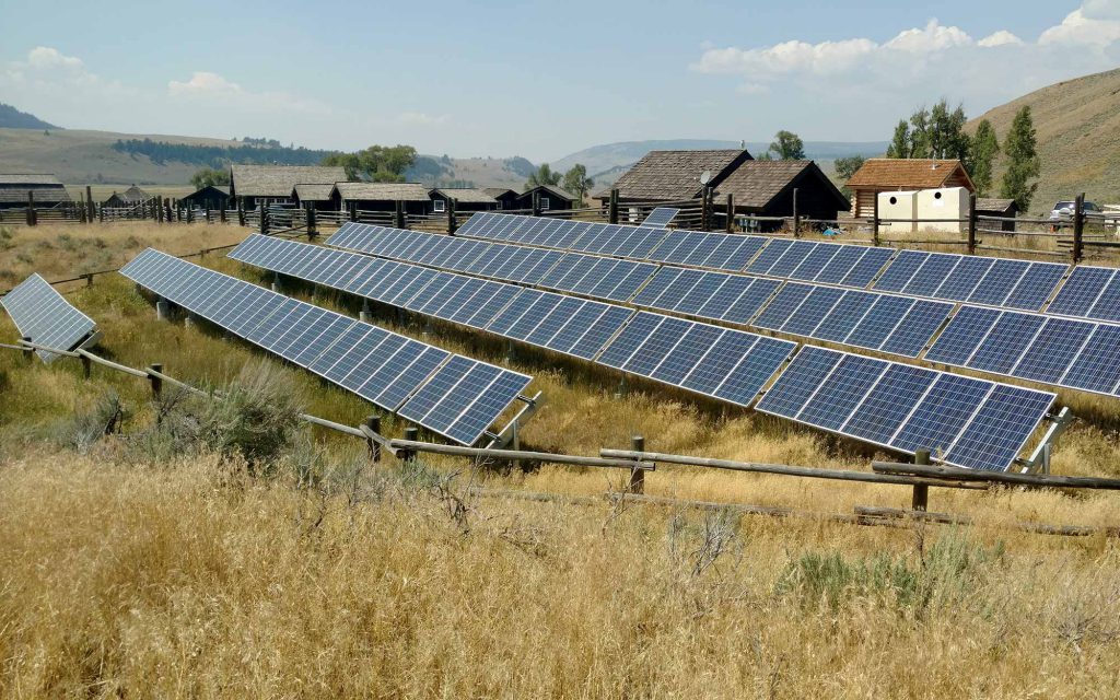 A solar array in a field.