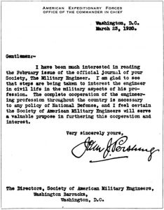 Letter from John Pershing to SAME, 1920